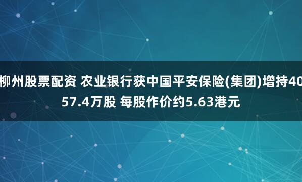 柳州股票配资 农业银行获中国平安保险(集团)增持4057.4万股 每股作价约5.63港元